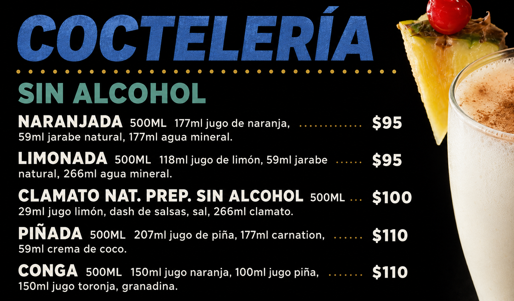 Menú - Cocteleria sin Alcohol
